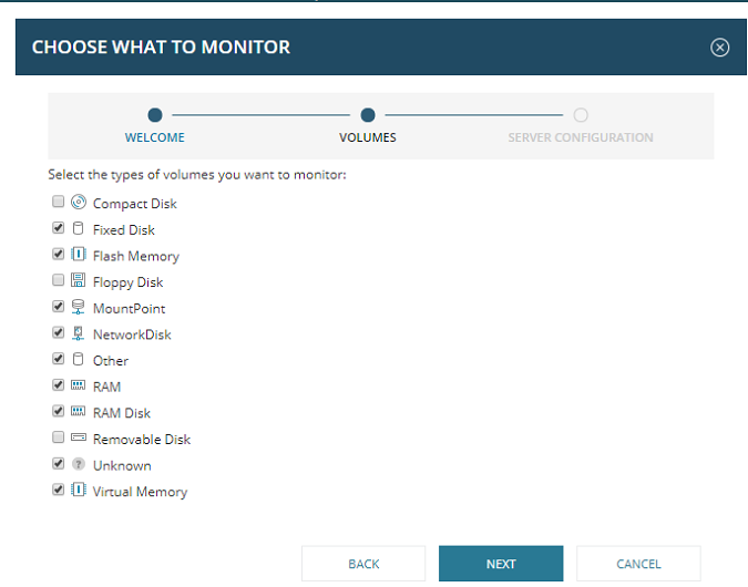 Choose volume types to monitor